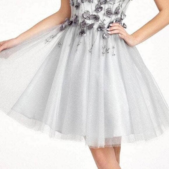 NWT Elizabeth K GS1999 Cocktail Dress Mesh Silver Size L - Picture 3 of 9